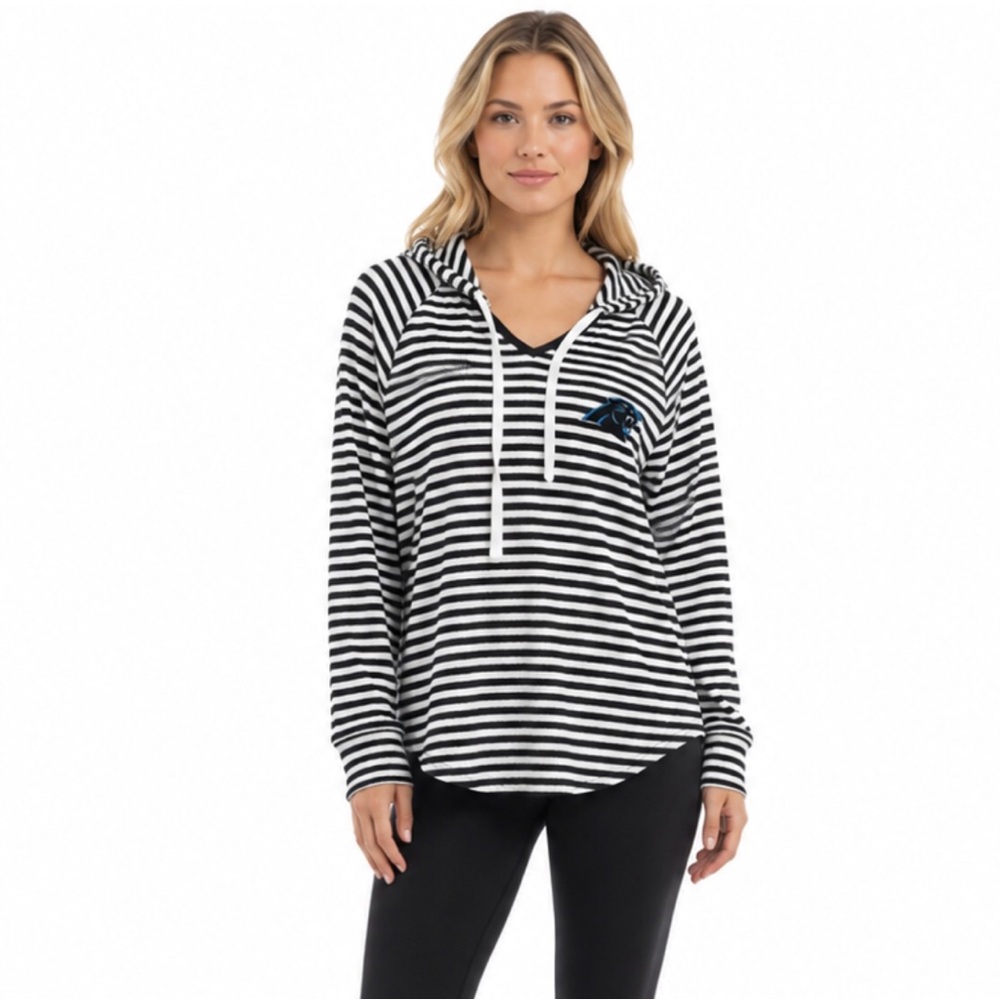 Carolina Panthers Womens Hoodie Large Lightweight Striped Knit Top Stitched Logo